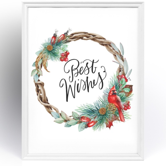 Wall Art Watercolor Christmas Wreath Illustration Print Poster Card Unframed - Picture 2 of 6
